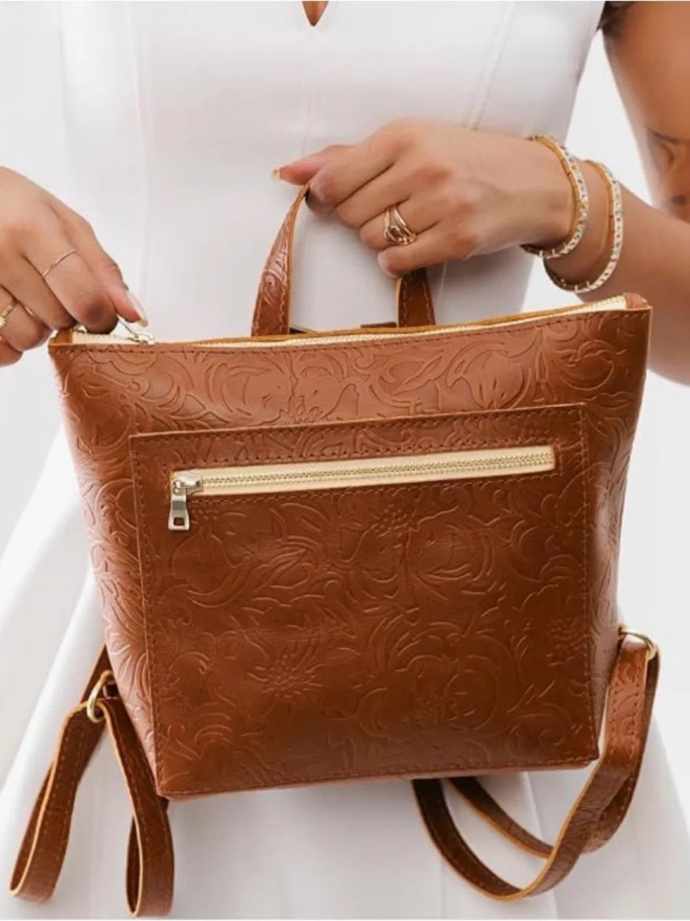 Portland Leather Goods, ‘Almost Perfect’ Embossed Leather Tote Backpack inMeadow